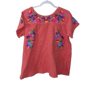 BOHO See AND BE SEEN LADIES SHORT SLEEVE EMBROIDERED TOP- M